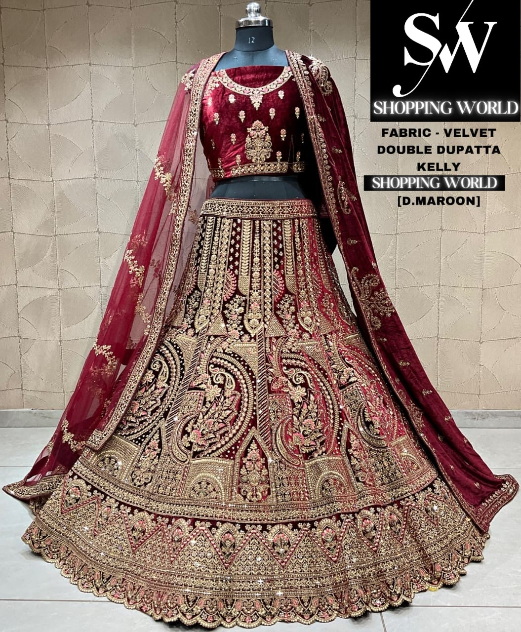 Gorgeous maroon double duptta bridal lehenga