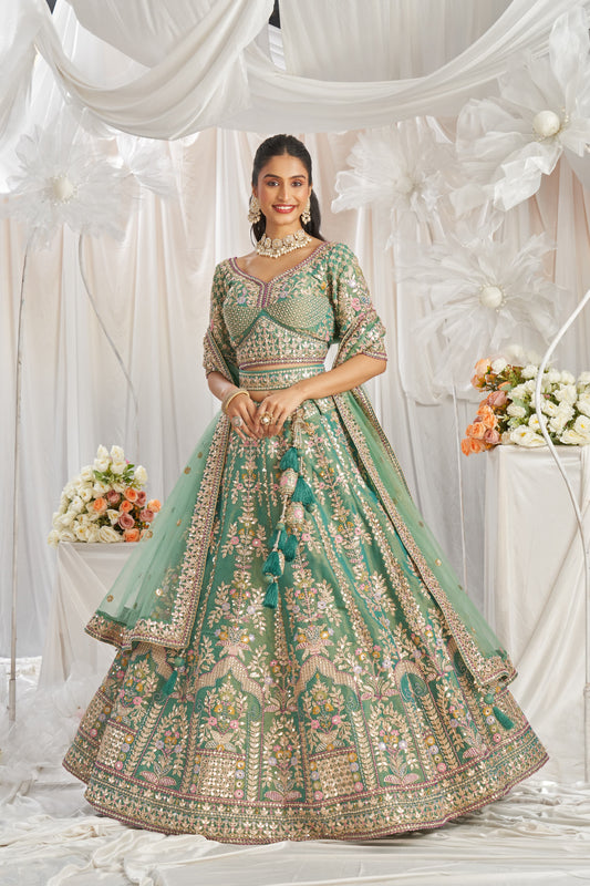 Increíble lehenga verde pistacho