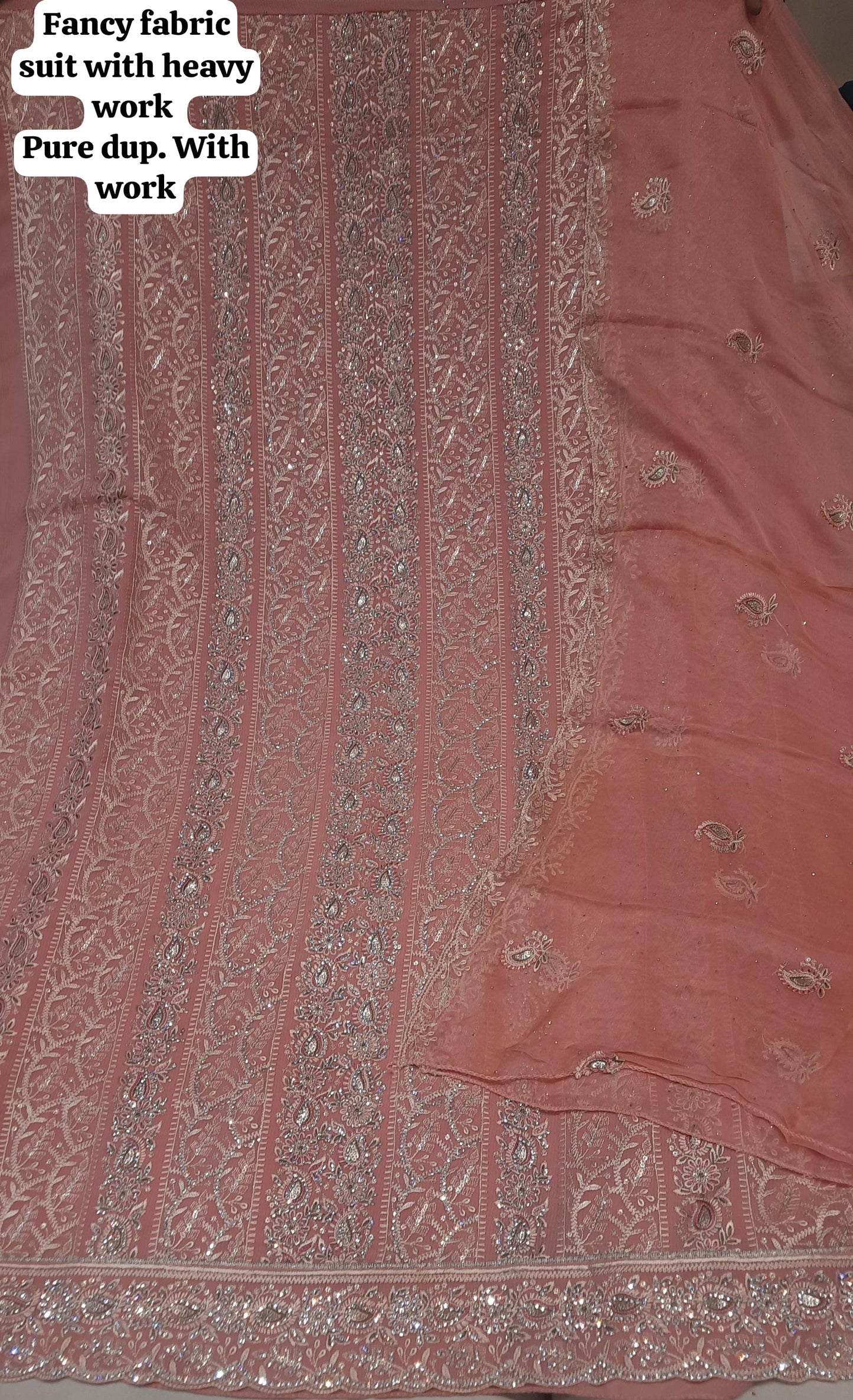 Stunning light pink fancy women's unstitched Salwar suits dress material (free size)