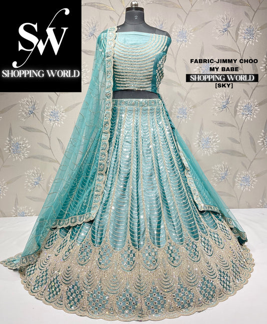 Preciosa lehenga azul cielo