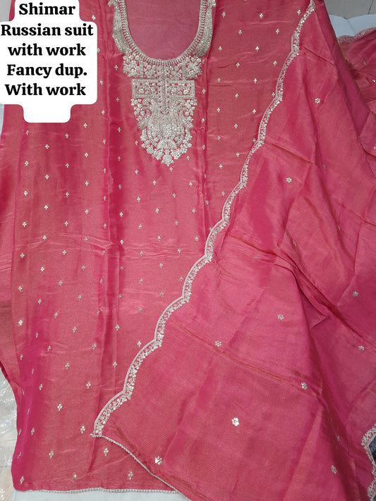 Astonishing pink shimer unstitched Salwar suits dress material (free size)