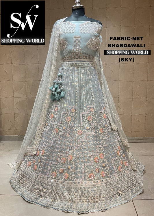 Lehenga glamorosa de color azul cielo