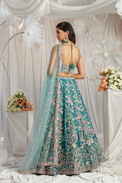 Cute rama green floral Lehenga