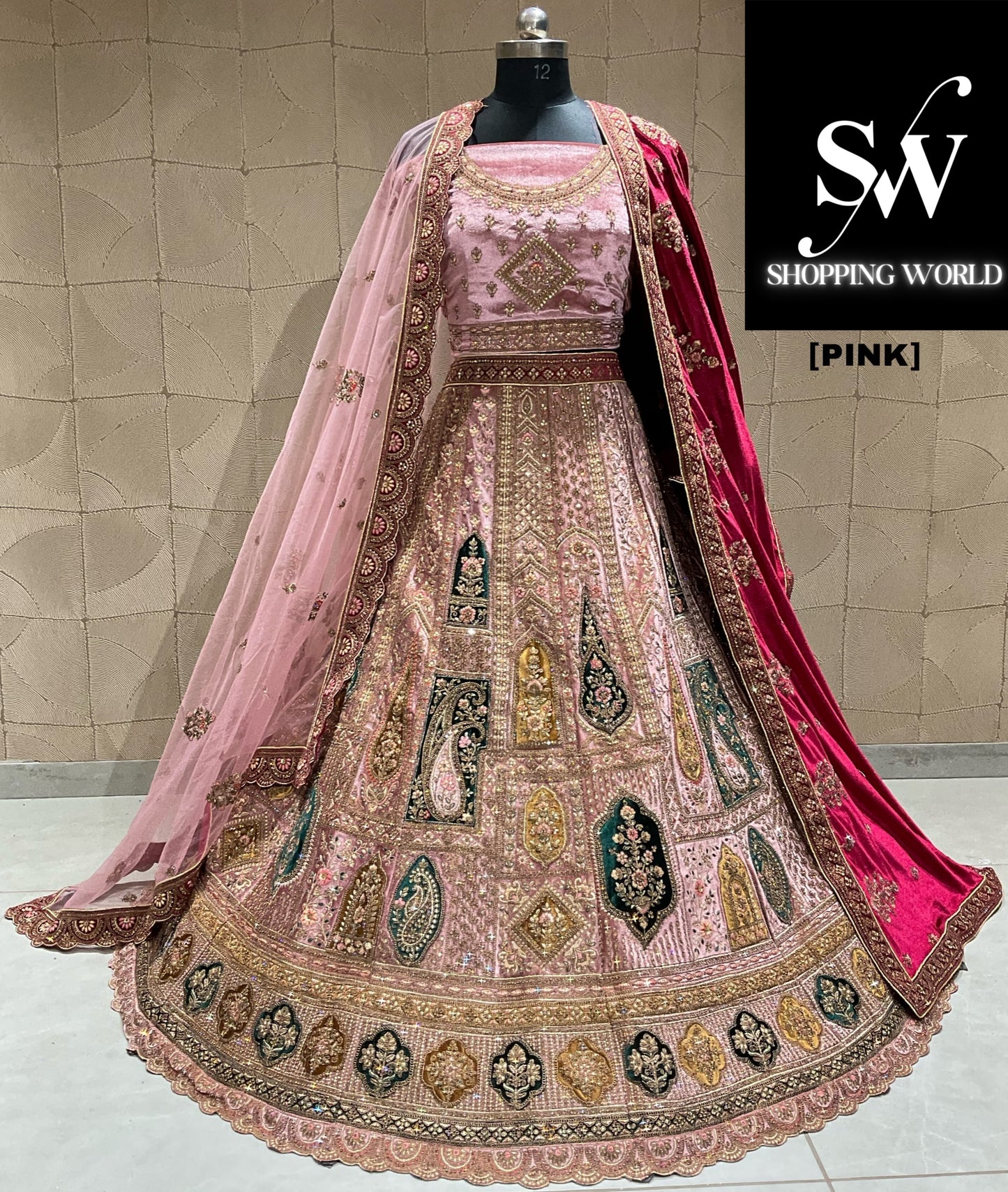 Astonishing pink double duptta bridal lehenga