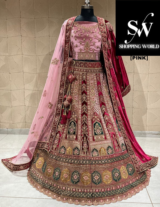 Glamorous pink double duptta bridal lehenga