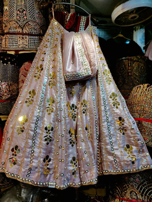 Attractive baby pink pearl lehenga