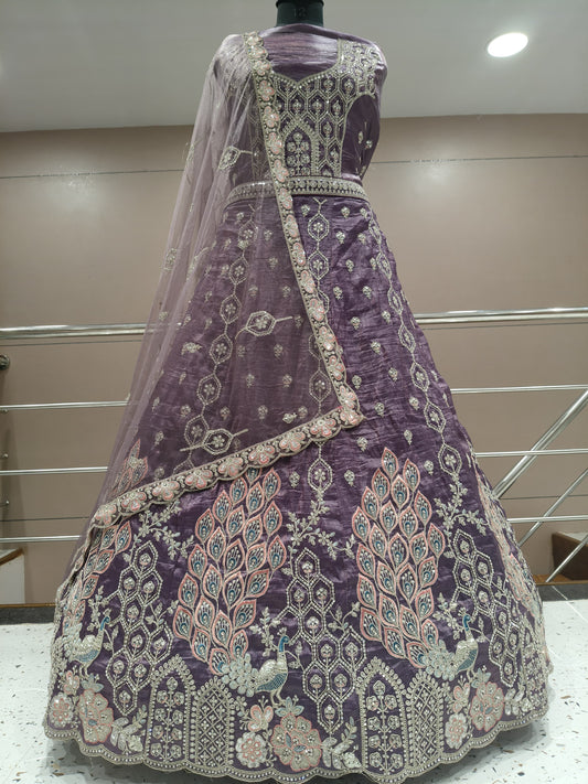 Designer purple peacock lehenga