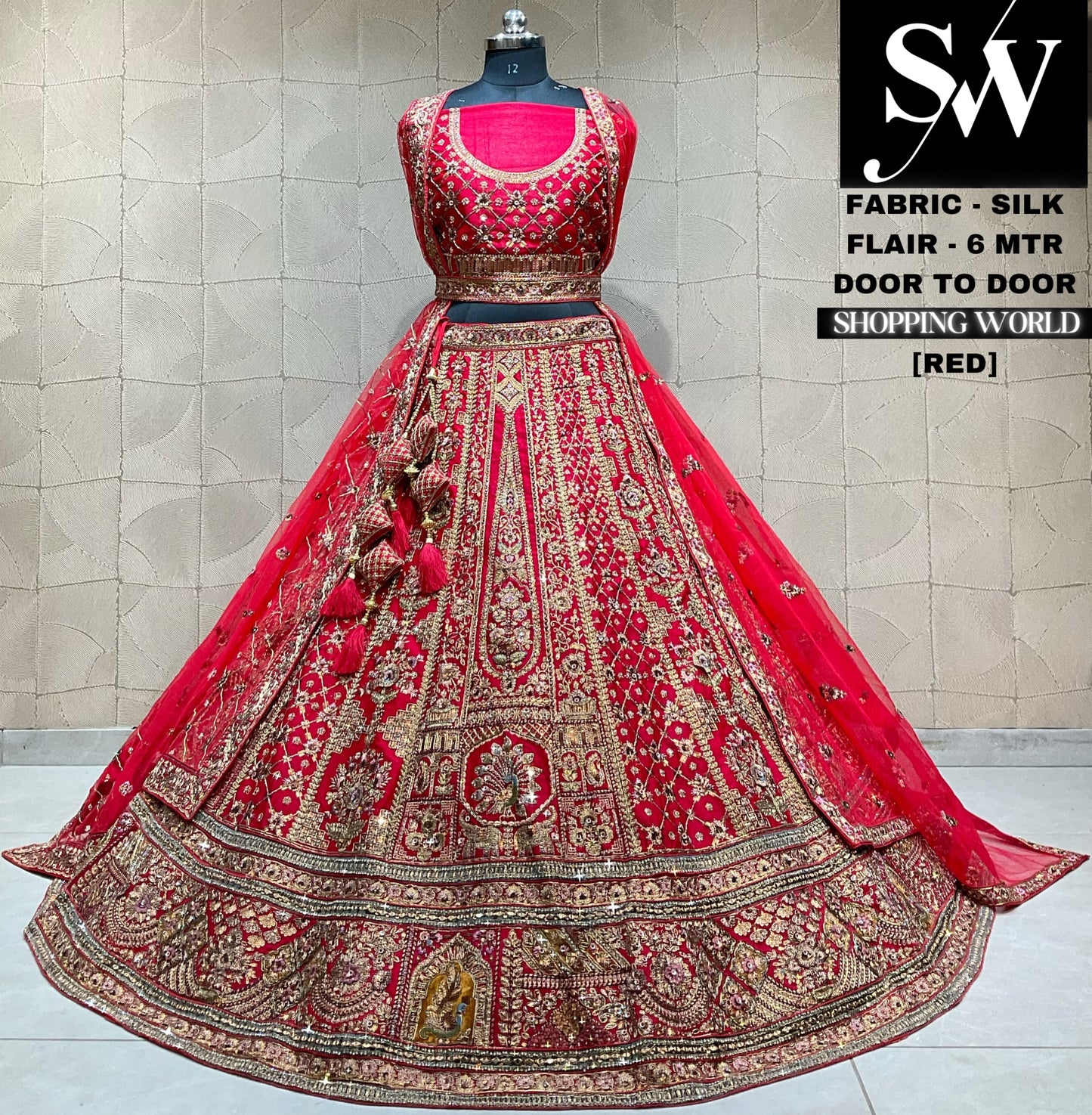 Designer red double dupatta bridal lehenga