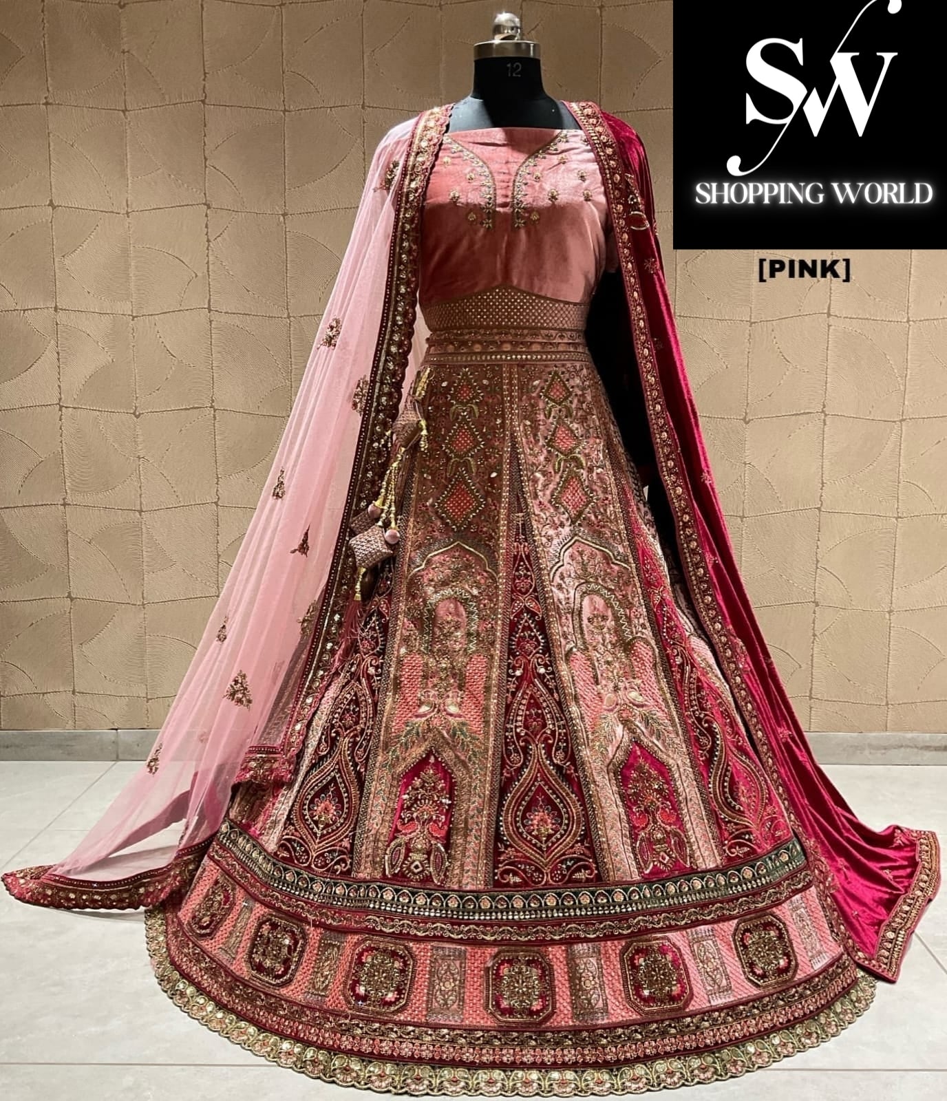 Attractive pink double duptta bridal lehenga