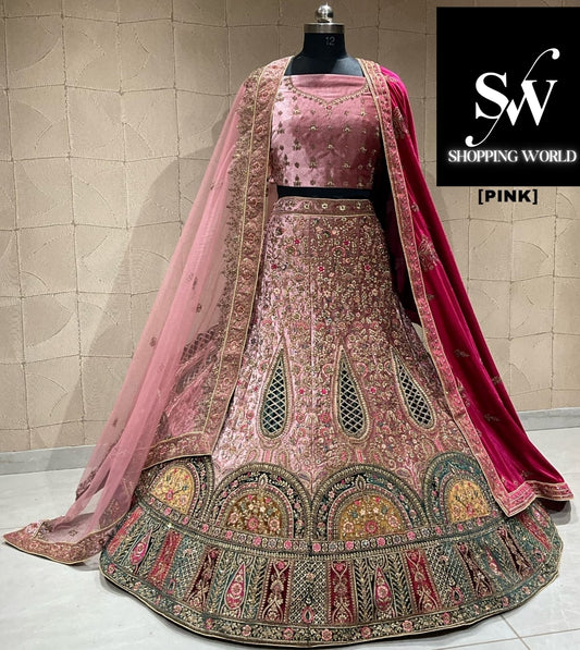 Attractive pink double duptta bridal lehenga