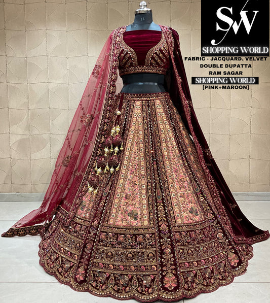 Pretty pink maroon bridal lehenga