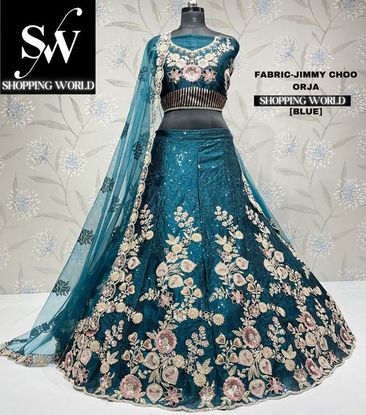 Bonita lehenga azul brillante