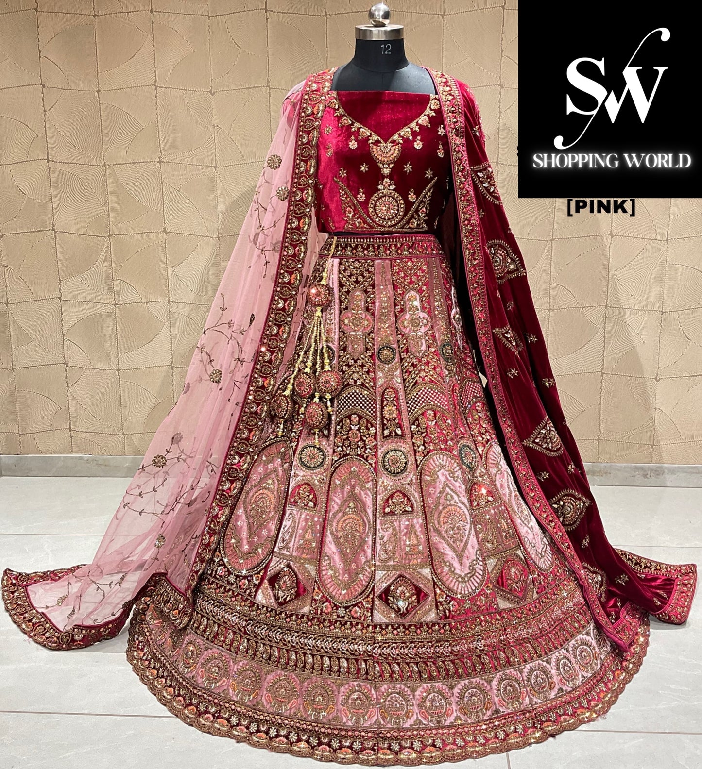 Good looking pink double duptta bridal lehenga