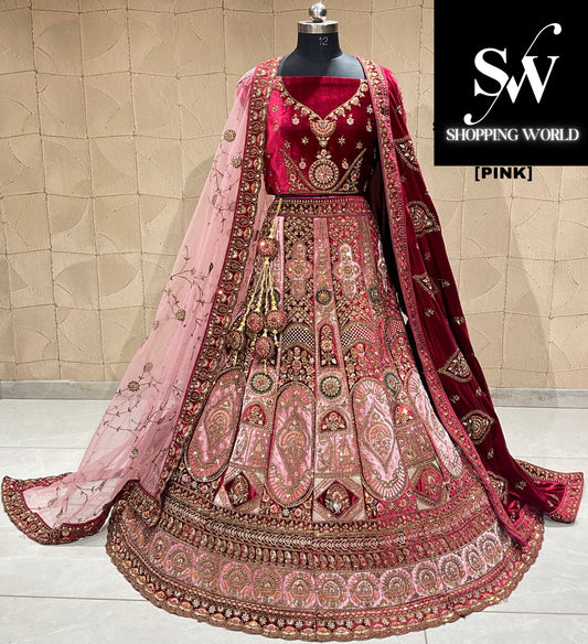 Hermosa lehenga nupcial de color rosa con doble duptta