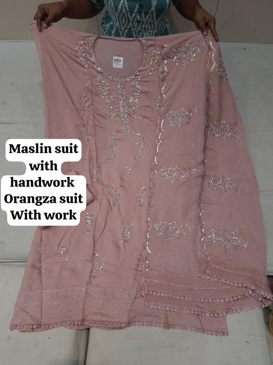 Maslin baby pink women's unstitched Salwar suits dress material (free size)