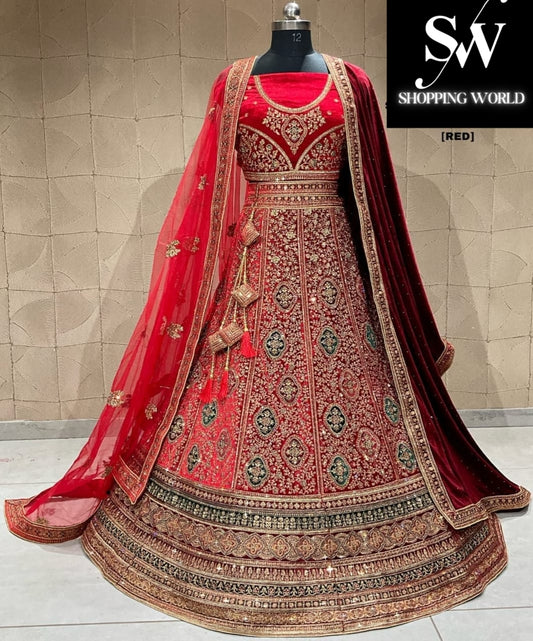 Something different red pink double duptta bridal lehenga