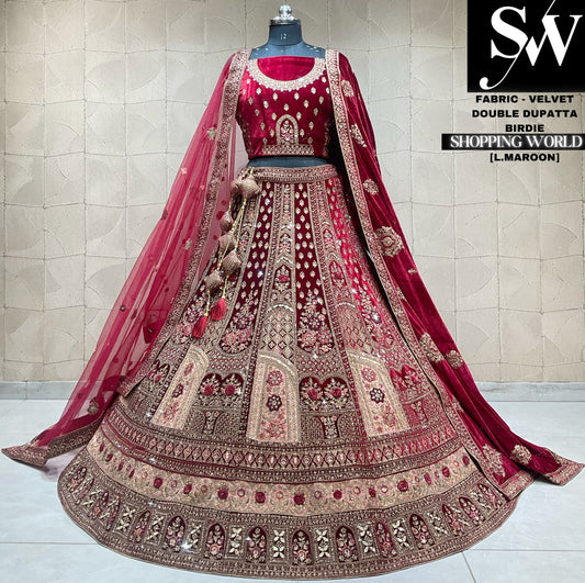 Khoobsurat lehenga nupcial doble dupatta granate claro