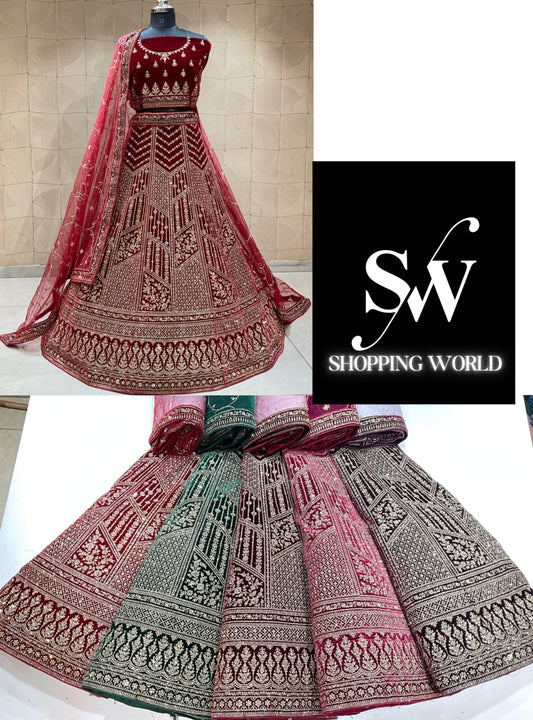 Encantadora lehenga nupcial color granate