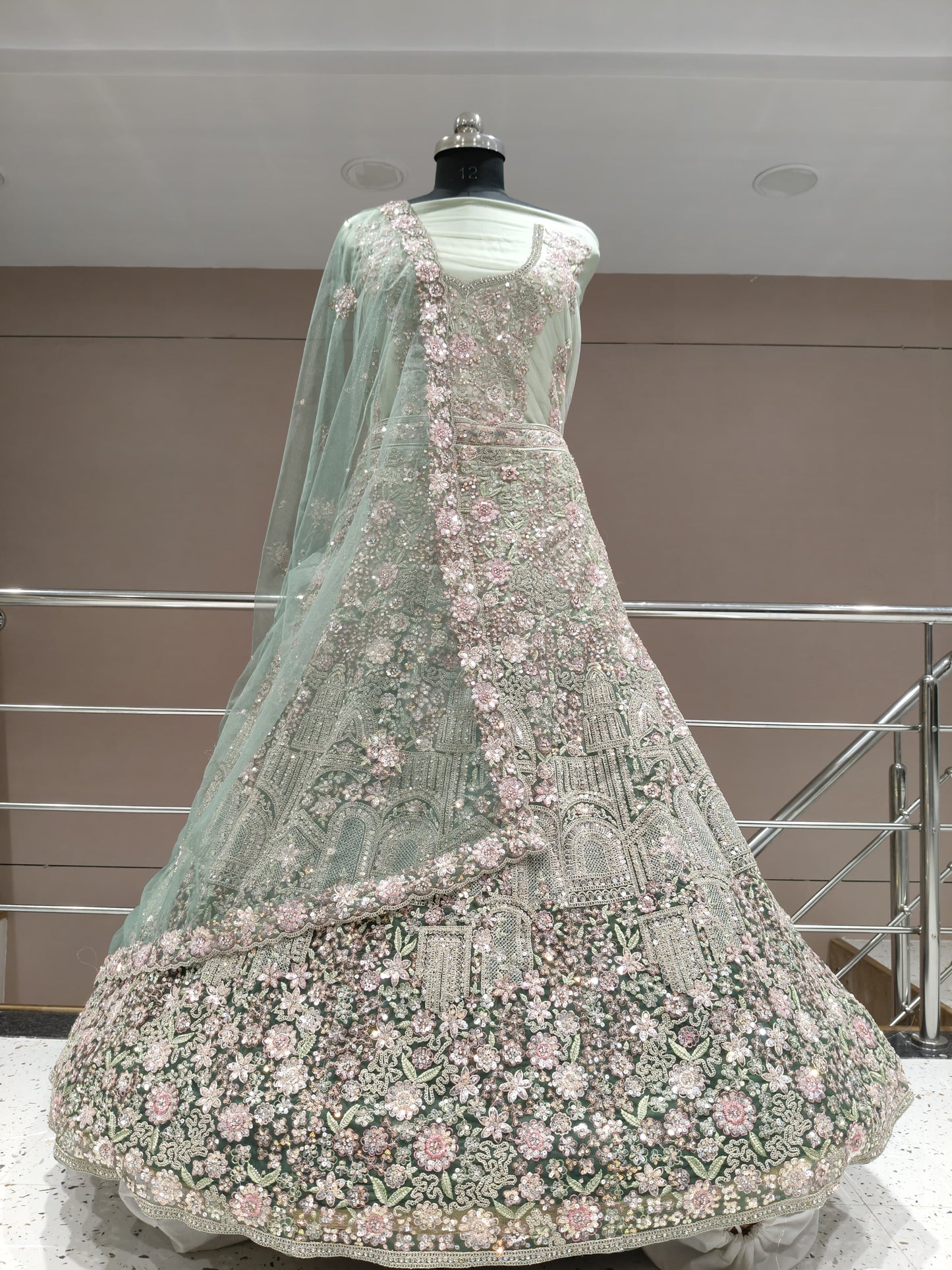 Beautiful light green flower floral lehenga