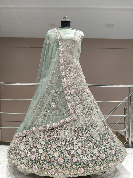 Beautiful light green flower floral lehenga