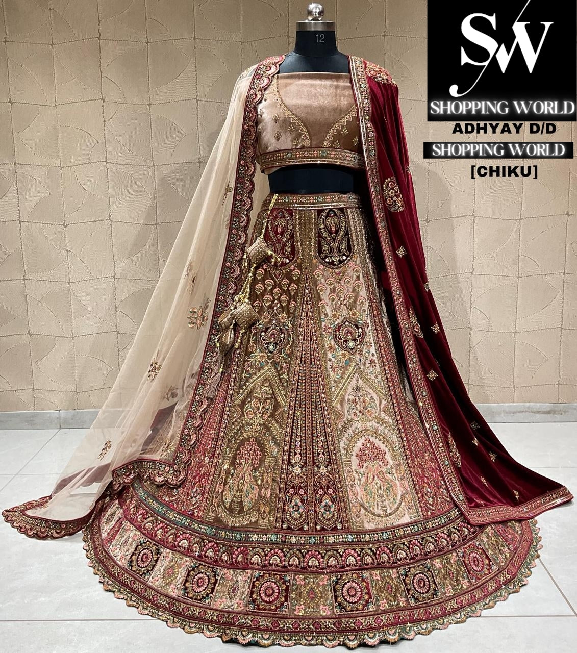 Elegant chiku golden bridal lehenga