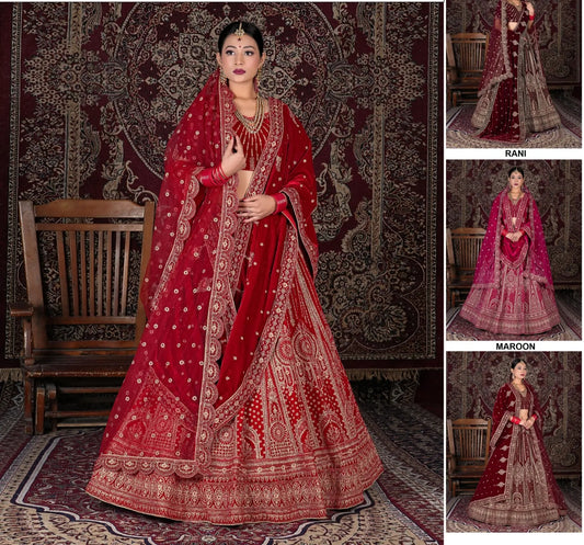 Increíble lehenga nupcial de duptta doble roja