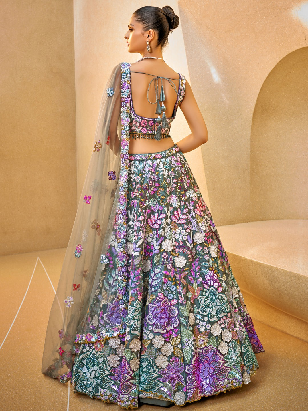 Attractive green floral Lehenga