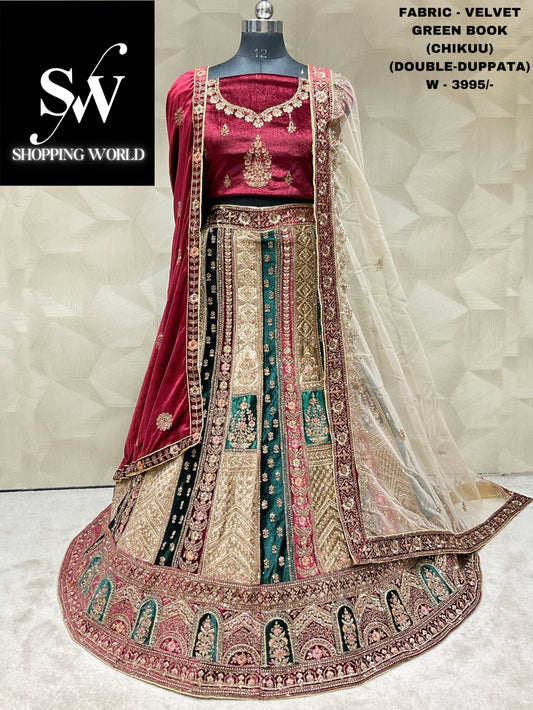 Stunning chiku double duptta bridal lehenga