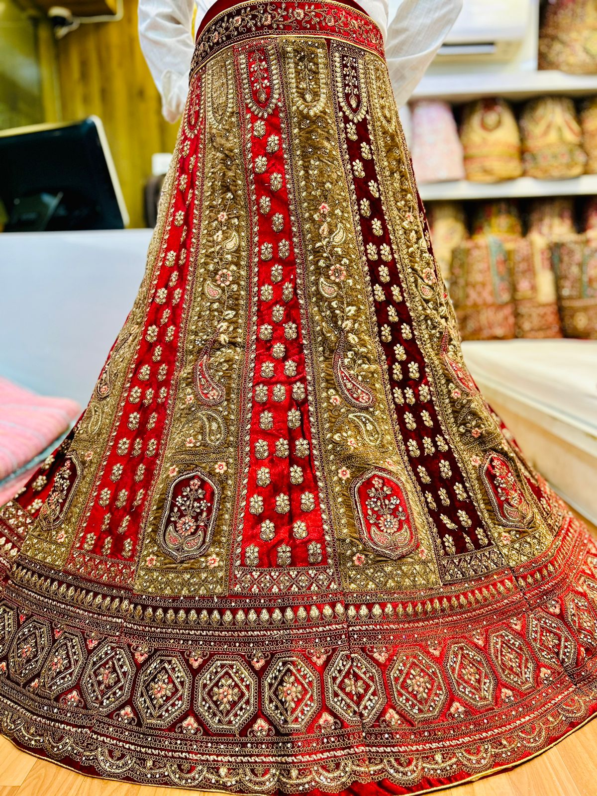 Beautiful mustard maroon bridal Lehenga