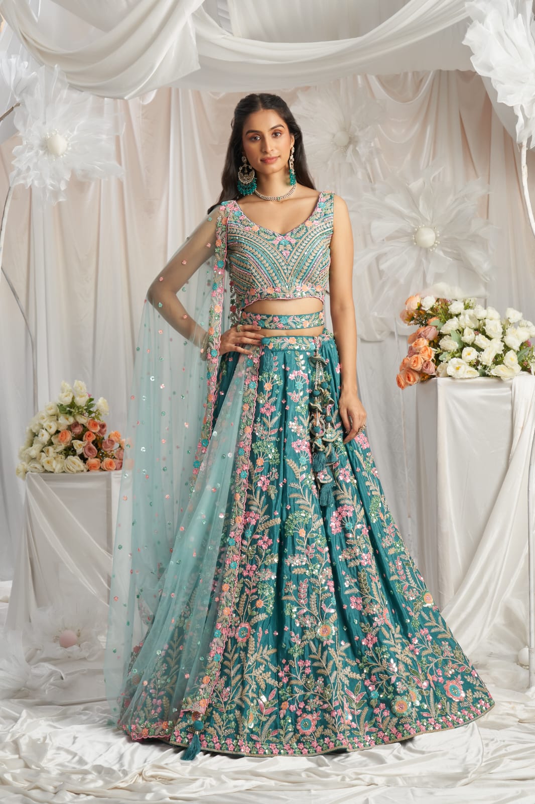 Cute rama green floral Lehenga