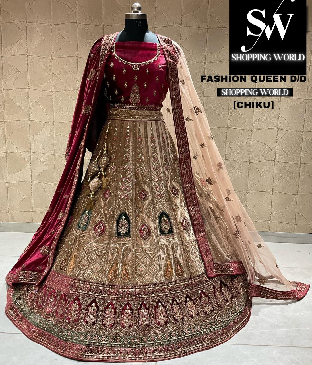 Lovely rani golden chiku bridal lehenga