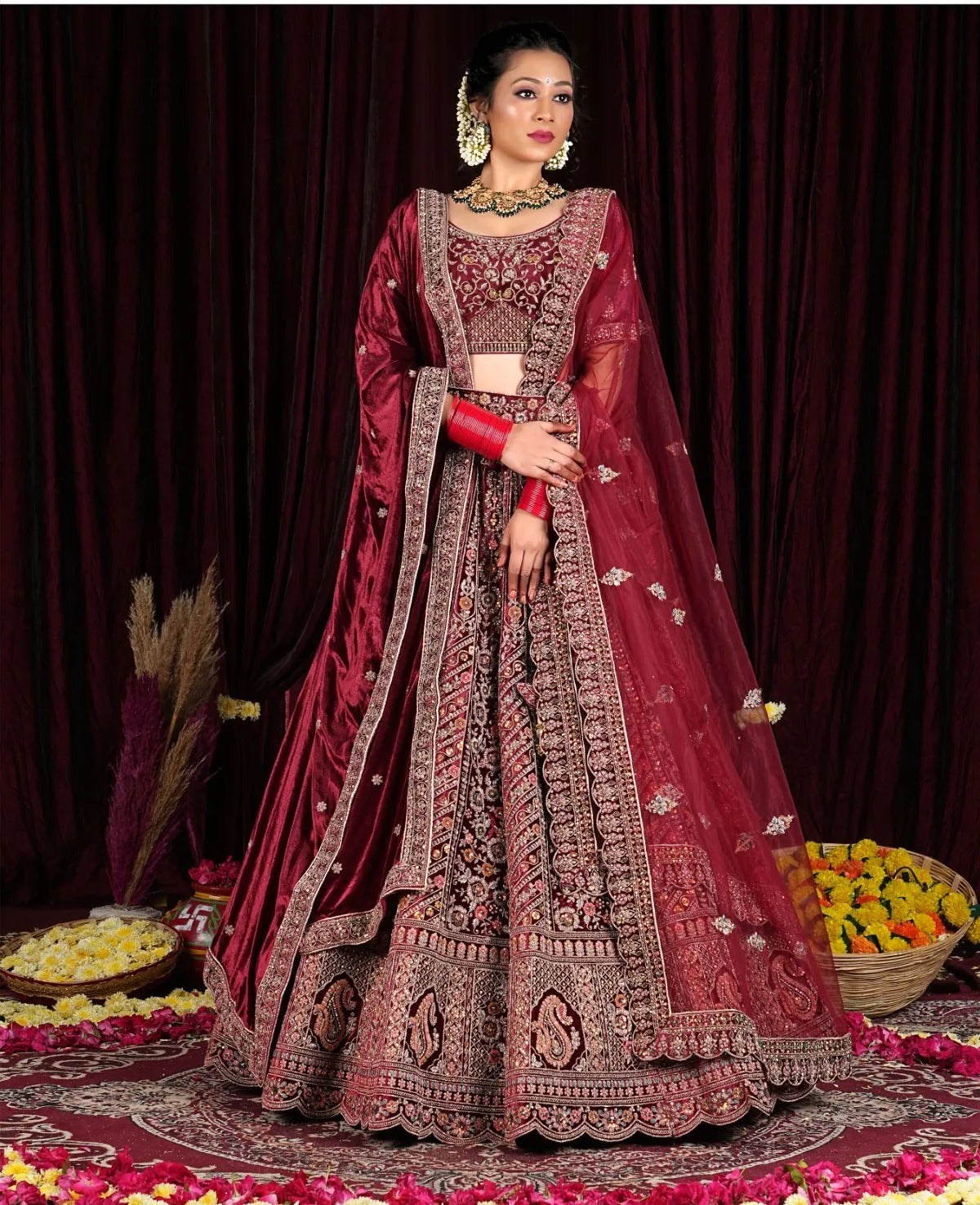 Pleasing heavy maroon double duptta Lehenga