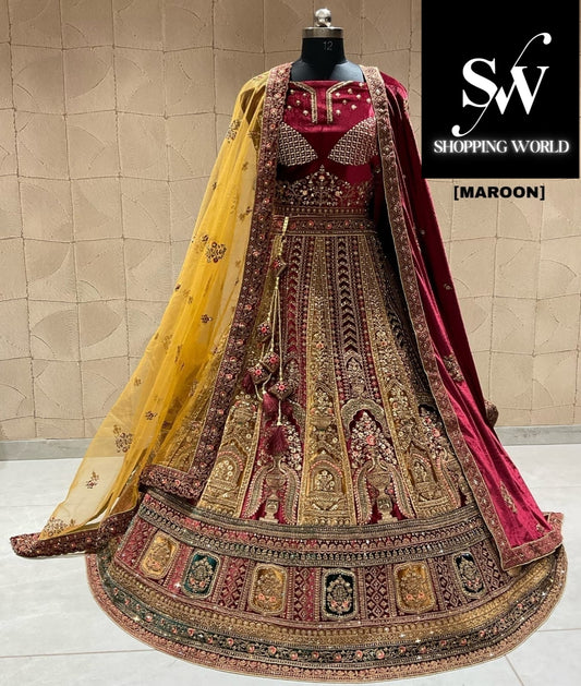 ¡Guau! Lehenga nupcial con doble duptta y mostaza