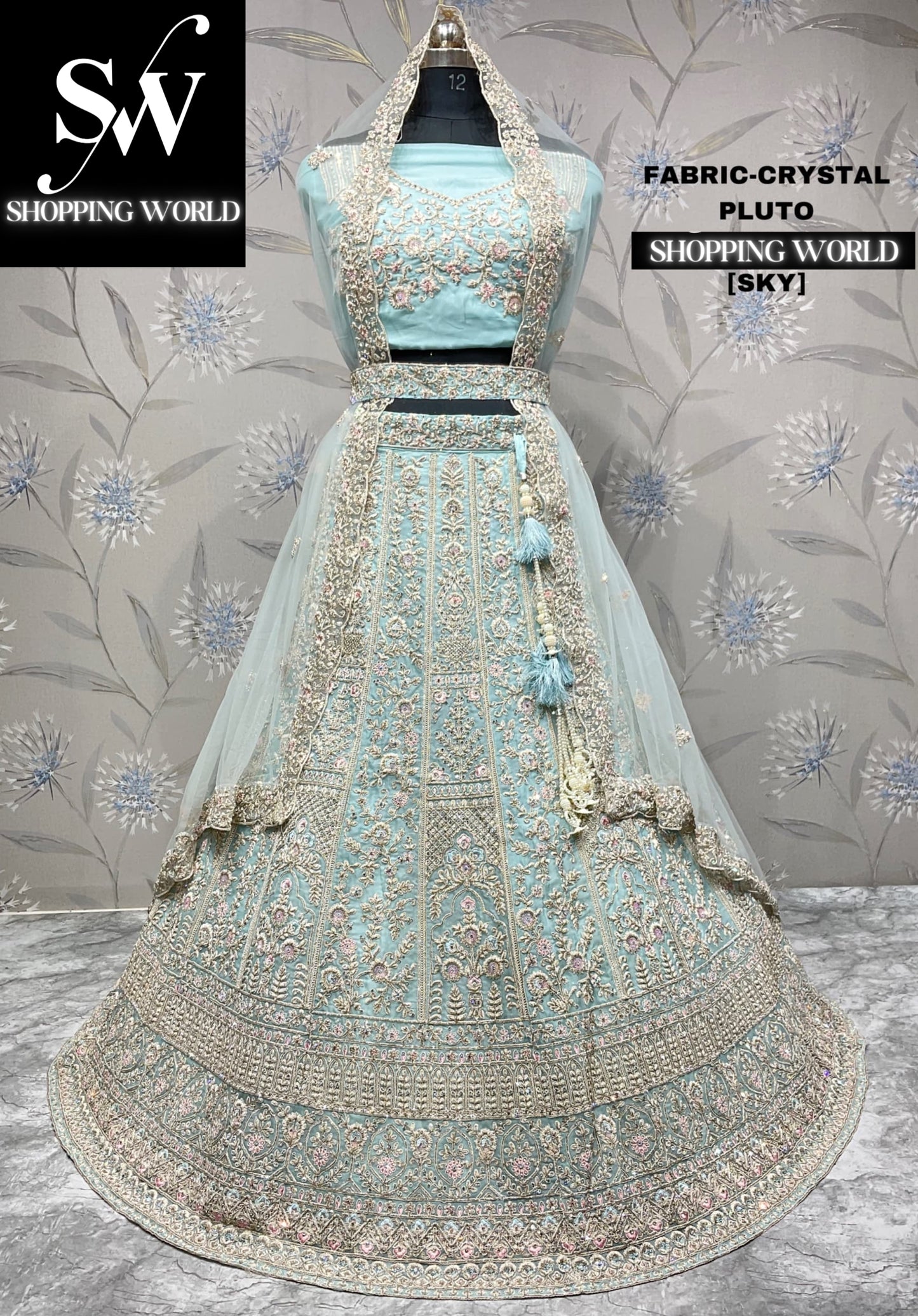 Designer sky blue lehenga