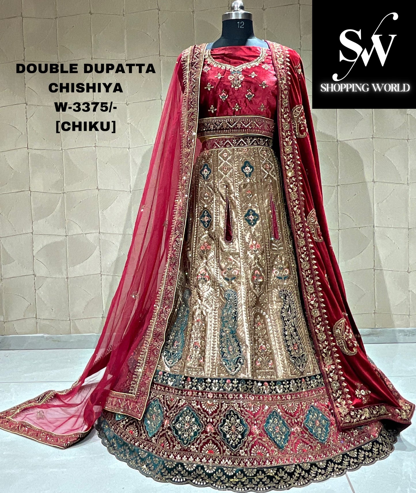 Amazing maroon chiku double duptta bridal lehenga