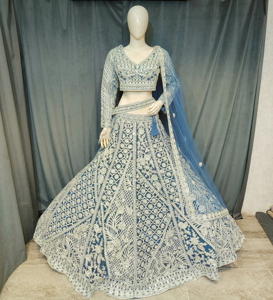 Lehenga con top corto azul glamoroso