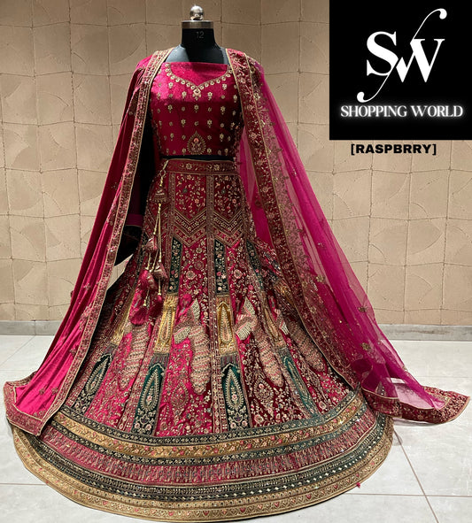 Heavy dark pink raspberry double duptta bridal lehenga