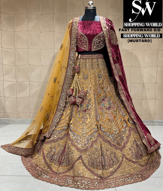 सुरुचिपूर्ण मोर सरसों दुल्हन lehenga