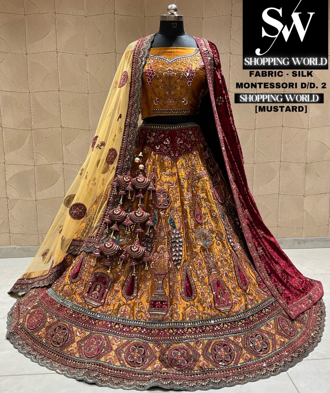 Elegant mustard peacock bridal lehenga