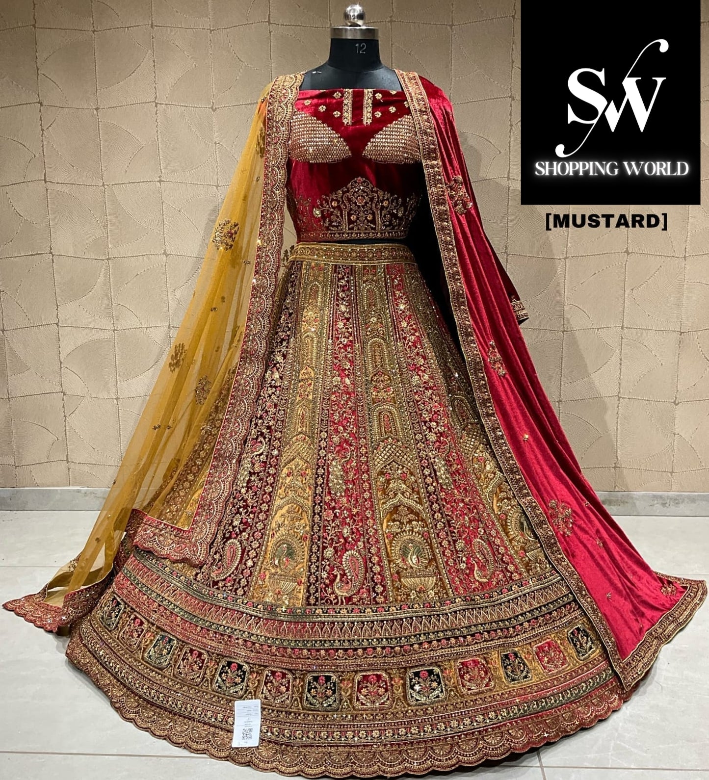 Attractive mustard double duptta bridal lehenga