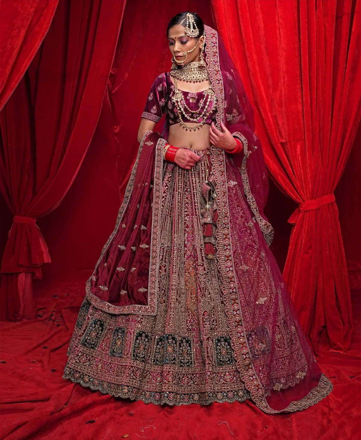 Tremendous maroon double duptta bridal lehenga