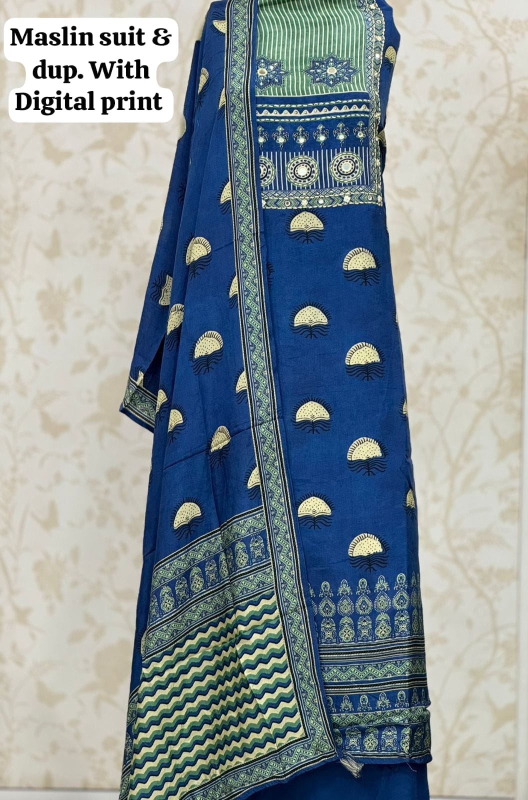 Tremendous blue maslin women's unstitched Salwar suits dress material (free size)