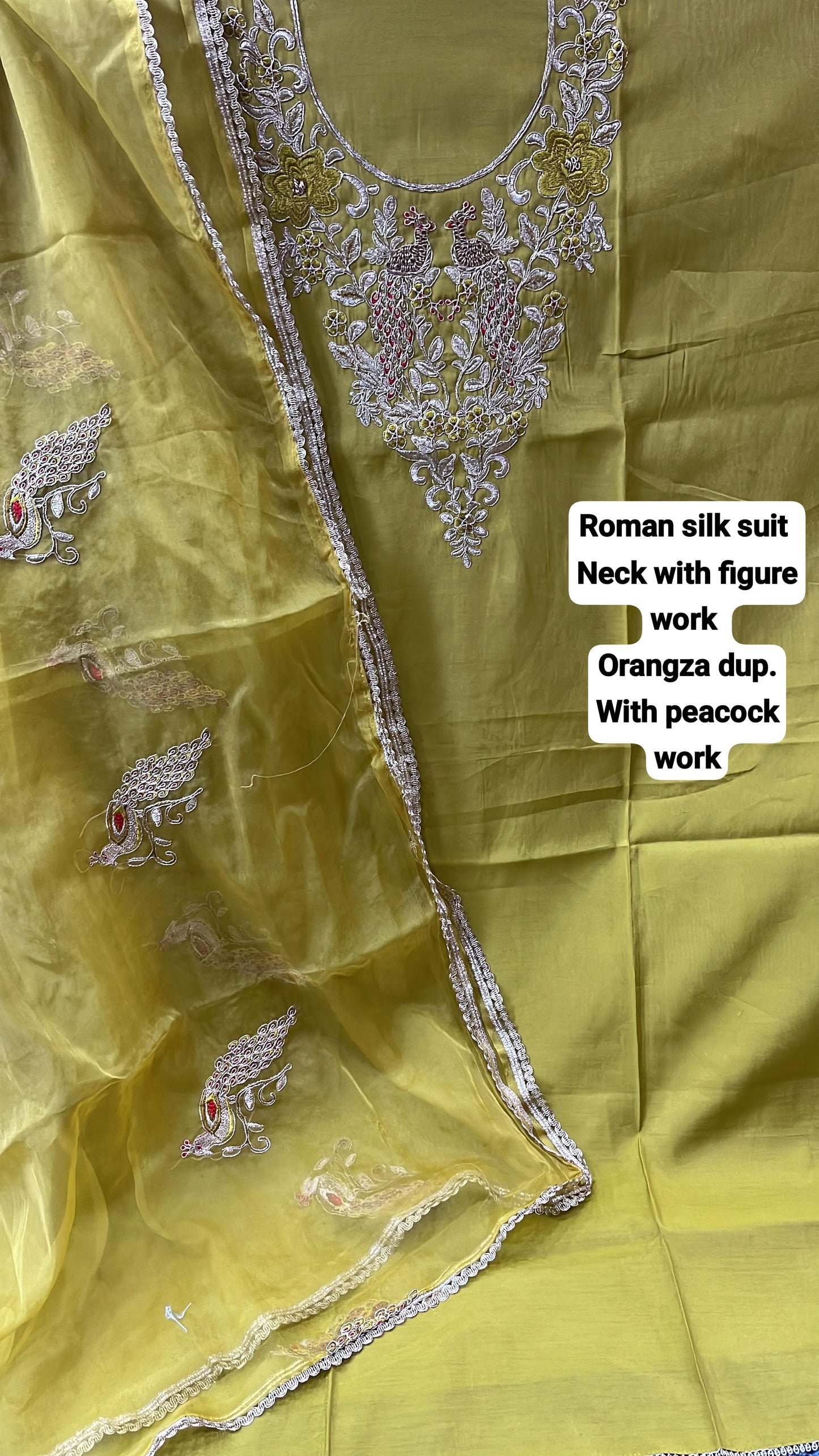 Something different yellow mustard roman silk unstitched Salwar suits dress material (free size)