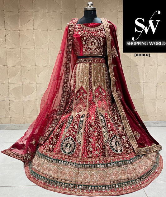 Fantastic peacock chiku double duptta bridal lehenga