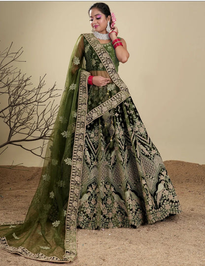 Attractive dark green bridal Lehenga