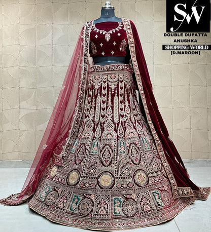 Hermosa lehenga nupcial con doble dupatta