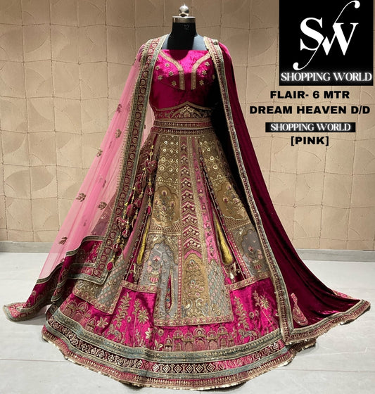 Pleasing pink golden bridal lehenga