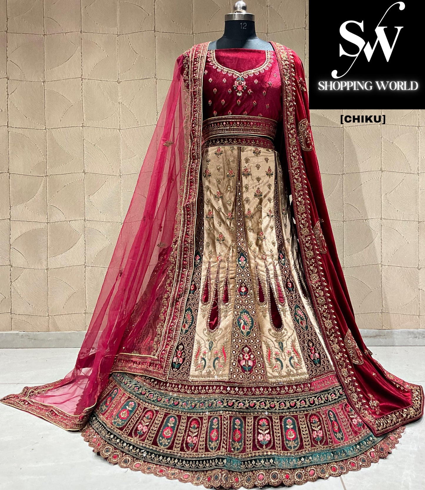 Majestic maroon chiku double duptta bridal lehenga