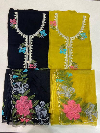 Yellow haldi mehendi unstitched Salwar suits dress material (free size)