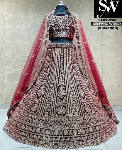 Lehenga nupcial con dupatta doble tremenda